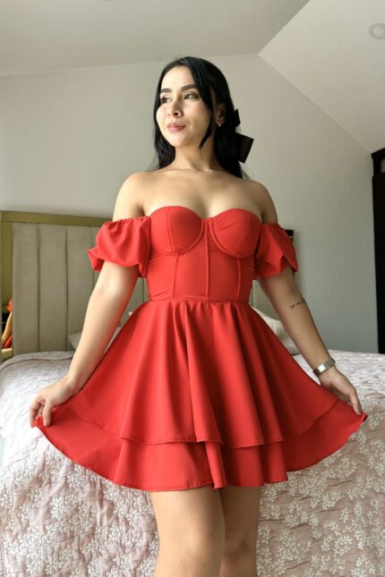 VESTIDO CORSET UNI COLOR MANGAS