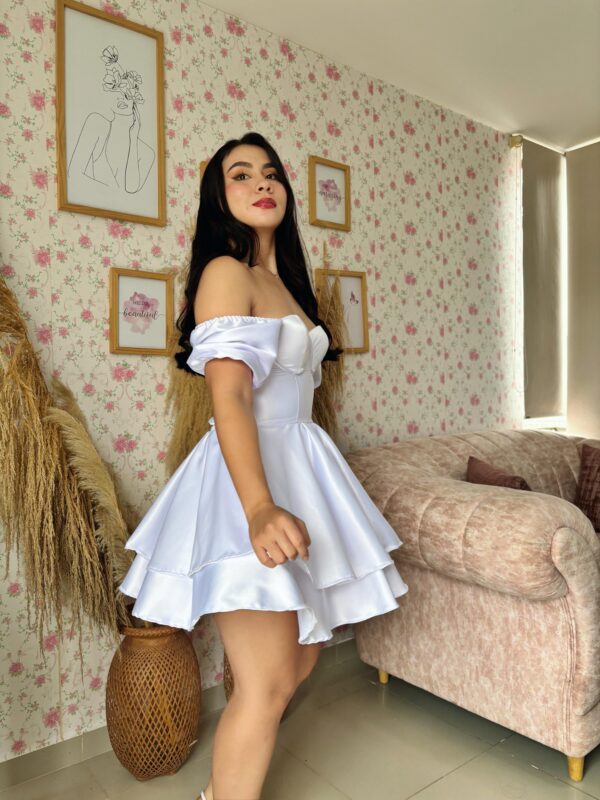 VESTIDO CORSET SATIN MANGAS - BLANCO - Imagen 2