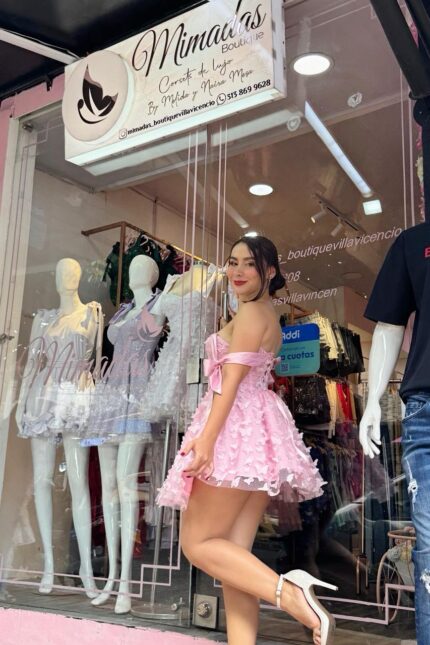 VESTIDO CORSET MARIPOSAS ENCAJE - ROSA