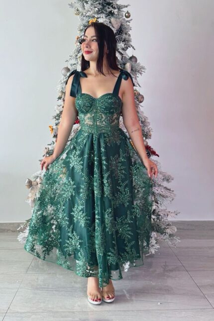 VESTIDO CORSET CHANTILLY MIDI