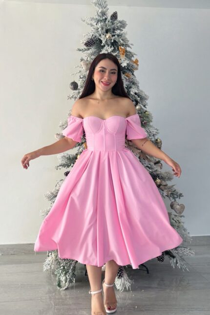 VESTIDO CORSET MIDI MANGA BOMBACHA