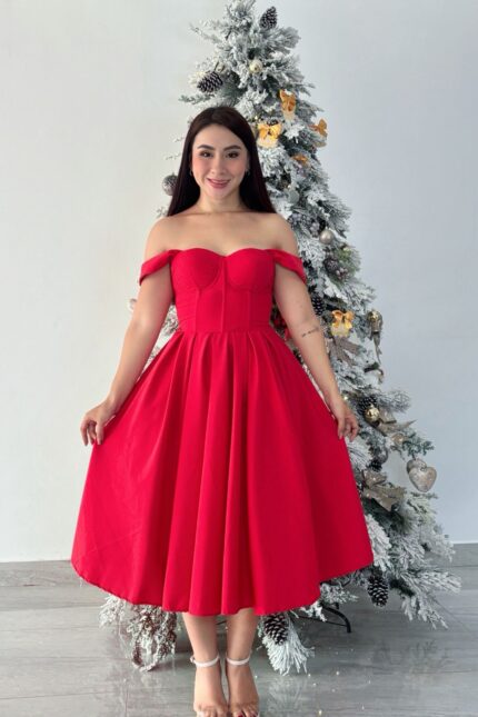 VESTIDO CORSET MIDI MANGA CAIDA