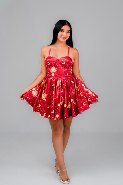 VESTIDO CORSET DACOTA ASTRO SATIN ROJO