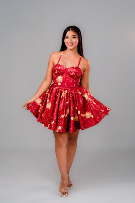 VESTIDO CORSET DACOTA ASTRO SATIN ROJO