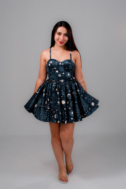 VESTIDO CORSET DACOTA ASTRO SATIN AZUL