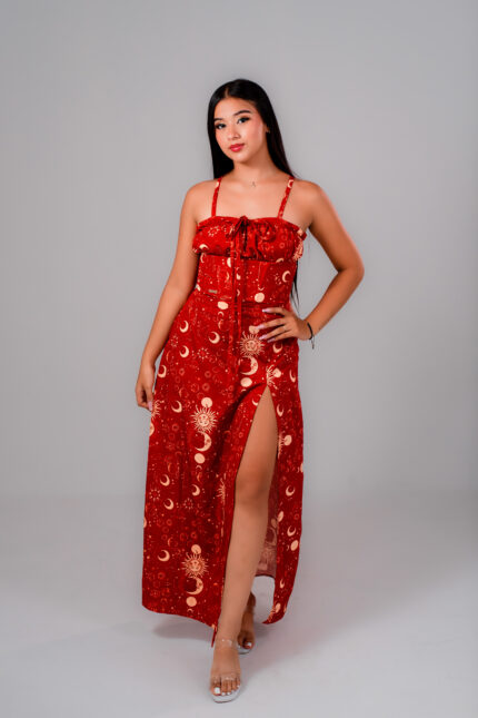VESTIDO ABERTURA ASTRO COBRE TIRAS