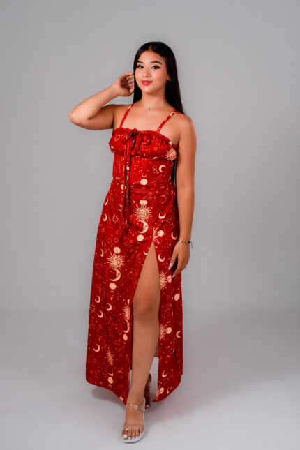 VESTIDO ABERTURA ASTRO COBRE TIRAS