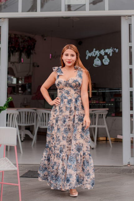 VESTIDO CORSET FIORELLA LARGO AZUL