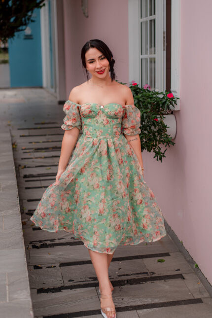 VESTIDO CORSET AMBAR VERDE LARGO MIDI
