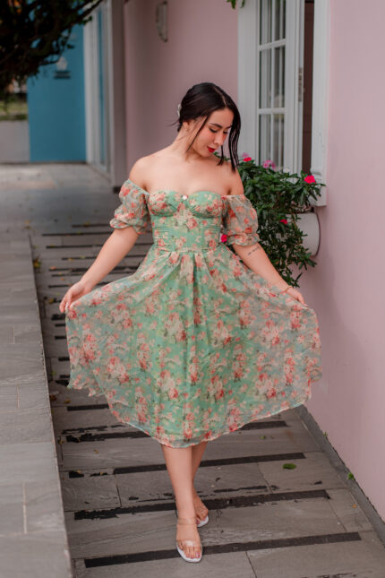 VESTIDO CORSET AMBAR VERDE LARGO MIDI