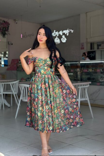 VESTIDO CORSET FRIDA - VELO SUIZO - LARGO MIDI