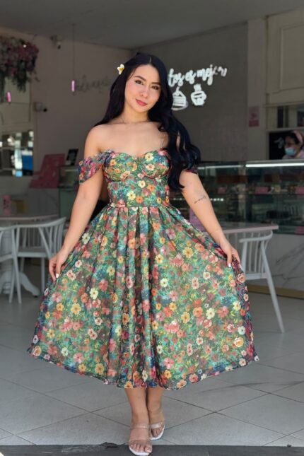 VESTIDO CORSET FRIDA - VELO SUIZO - LARGO MIDI