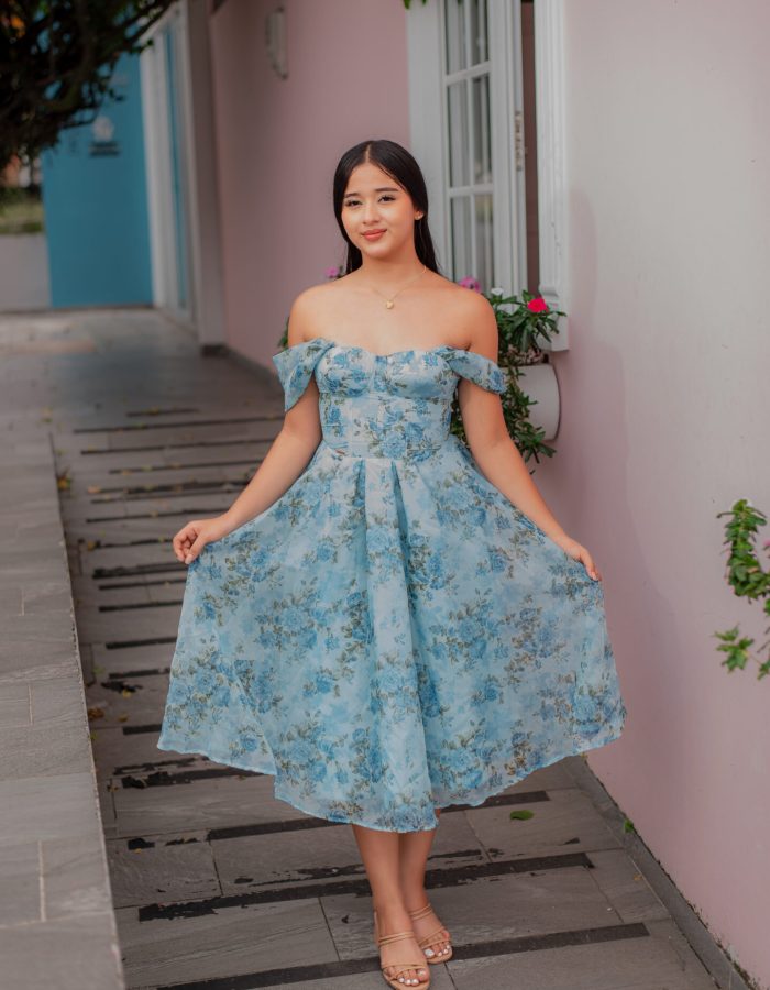 VESTIDO CORSET PRIMAVERA LARGO MIDI MANGA CAIDA